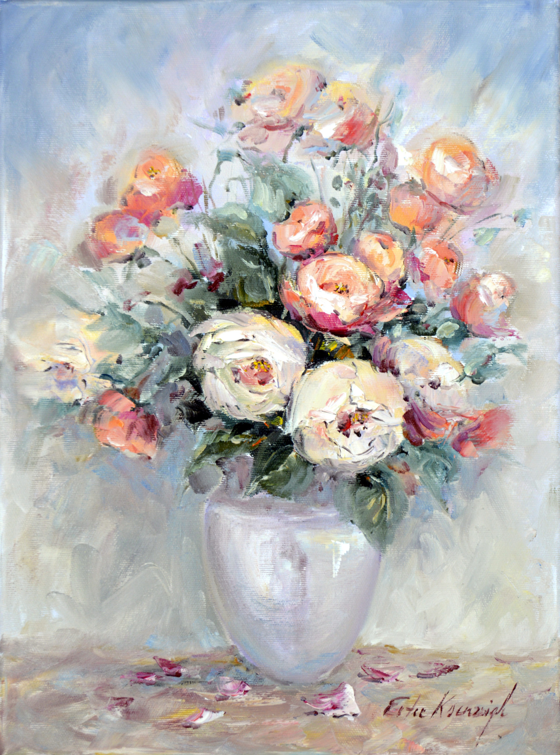 Čajové ružičky - nežné ruže, obraz , kytica na plátne
